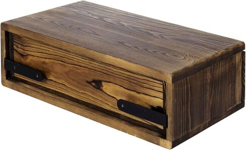 MyGift 15.5 Inch Rustic Floating Shelf with Drawer, Burnt Solid Wood Decorative Wall Mounted Wooden Bedroom Nightstand or Storage Console Table in Saudi Arabia