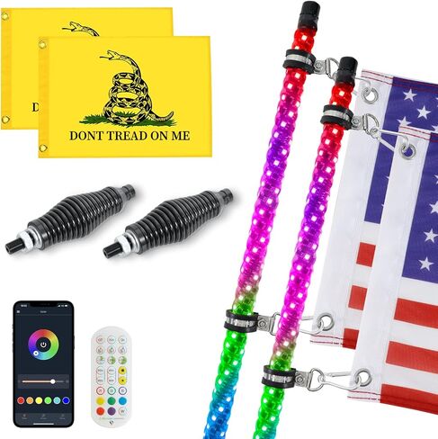 2PCS 3FT Led Whip Light with Spring Bases, Whip Lights RF Remote and APP Control Waterproof IP67 Spiral RGB Chasing Antenna Light for UTV ATV RZR Buggy Dune Offroad Truck in Saudi Arabia