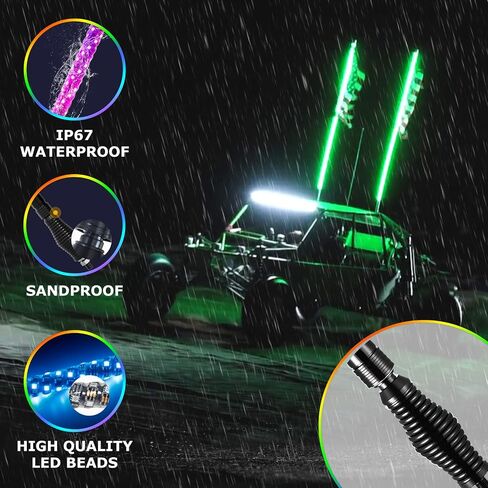2PCS 3FT Led Whip Light with Spring Bases, Whip Lights RF Remote and APP Control Waterproof IP67 Spiral RGB Chasing Antenna Light for UTV ATV RZR Buggy Dune Offroad Truck in Saudi Arabia