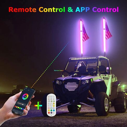 2PCS 3FT Led Whip Light with Spring Bases, Whip Lights RF Remote and APP Control Waterproof IP67 Spiral RGB Chasing Antenna Light for UTV ATV RZR Buggy Dune Offroad Truck in Saudi Arabia