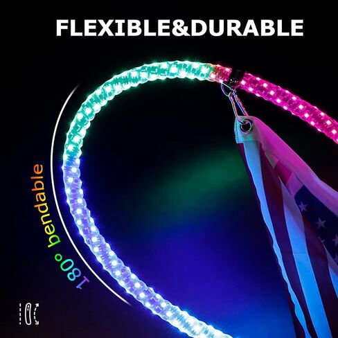 2PCS 3FT Led Whip Light with Spring Bases, Whip Lights RF Remote and APP Control Waterproof IP67 Spiral RGB Chasing Antenna Light for UTV ATV RZR Buggy Dune Offroad Truck in Saudi Arabia