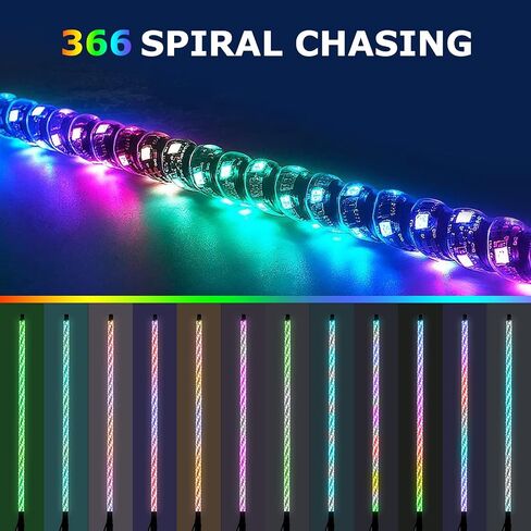 2PCS 3FT Led Whip Light with Spring Bases, Whip Lights RF Remote and APP Control Waterproof IP67 Spiral RGB Chasing Antenna Light for UTV ATV RZR Buggy Dune Offroad Truck in Saudi Arabia