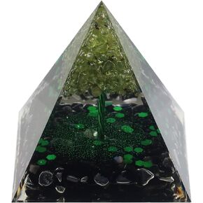 Orgone Pyramid, Peridot Tree of Life & Black Obsidian, Healing Crystals Orgonite Pyramids for Meditation Spirituality Metaphysics, NP01001-01006