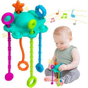 Montesorri-Toys - Montessori Pull String Toy - Made of 100% Food Grade Silicone with Built-in Rattle Function and Easy to Clean Design (Cream Color) in Saudi Arabia