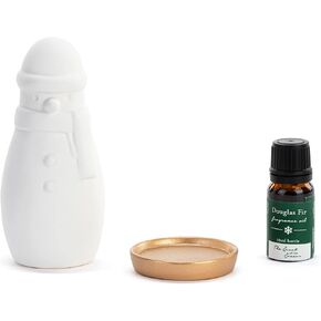 DEMDACO Holiday Snowman Classic White 7 Inch Earthenware Aroma Fragrance Oil Diffuser 3 Piece Set