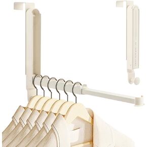HONUTIGE Over The Door Clothes Hanger, Foldable Travel Hanger with Retractable Rod Metal Over The Door Clothes Drying Rack for Laundry Coat Towels Hanging Rack Bathroom Door Hanger, 1 Pack, White