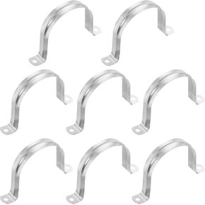 uxcell 8Pcs Rigid Pipe Strap Fit 3 1/2 Inch (90mm) Tube OD, 2 Holes Stainless Steel Tension Tube Clamp, U Bracket Tube Clip for Pipe or Cable Fixing, Silver