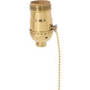 B&P Lamp® Brass Pull Chain Socket, Antique Brass Finish, Pull Chain, On/Off Function, Uno Thread Shell