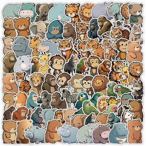 100PCS Cute Animal Stickers for Water Bottle Cartoon Animal Panda Stickers Aesthetic Vinyl Stickers for Kids Waterproof Animal Stickers Bulk Pack Girls Boys Gifts Decals Computer Luggage