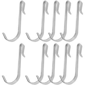10PCS Stainless Steel J-Shaped Wire Rack Hooks Hanging Sink Grid Hooks Wire Rack Hooks Cabinet Door Dormitory Hooks for Hanging Clothes Bathroom Kitchen Hanger Hooks Silver
