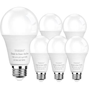 6 Pack Dusk to Dawn Light Bulbs Outdoor, A19 LED Light Bulb 75W Equivalent,5000K Daylight,Auto On/Off Photocell Sensor for Indoor Outdoor Lighting