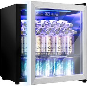3.2 Cu.Ft Beverage Fridge, Mini Fridge With Glass Door, Beverage Cooler Refrigerator, Wine Drink Beer Fridge, Adjustable Shelves & Digital Temperature Display, 26 Bottle 128 Can