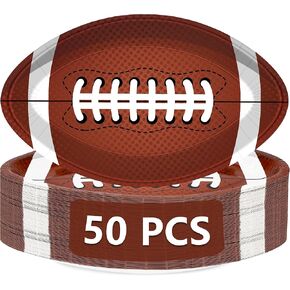 QZYL 50 PCS Football Plates, Football Party Plates, Football Shaped Disposable Paper Plates, Touchdown Party Plates, Football Party Supplies for Football Decorations Sports Birthday Decoration