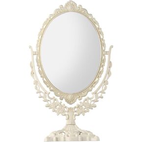 Retro Double Sided Tabletop Makeup Mirror, Oval Swivel Desktop Stand Mirror, 360 Degree Rotation Vintage Two-Sided Makeup Mirror