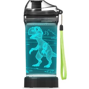 YuanDian Dinosaur Gifts, Light Up Boy Water Bottle with 3D Dino T Rex Design- 14 OZ Tritan BPA Free Eco-Friendly - Cool Drinking Cups Gift for School Kids Boy Girl Child Dinosauria Lovers