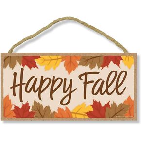 Honey Dew Gifts, Happy Fall, 5 inch by 10 inch Hanging Fall Signs, Wall Art, Decorative Wood Sign, Thanksgiving Decorations, 75565