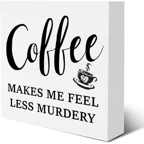 Farmhouse Humor Coffee Quote Wooden Box Sign Rustic Style Coffee Wood Block Tabletop Sign Decorative Desk Sign Decor for Home Kitchen Shelf 5 X 5 Inches
