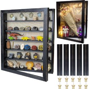 Black 16x20 Large Shadow Box Frame Deep Shadow Box with Shelves Pet Memorial Shadow Box Display Case with Linen Back for Flowers, Pictures, Medals, Coins, Pins Collection and More
