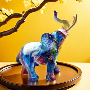 Colorful Elephant Statue Sculpture Frgurine for Home Office Living Room Desktop Decoration Garden Figurines Indoor Decor Frgurines