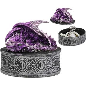Ebros Gift Sleeping Purple Dragon Decorative Oval Trinket Jewelry Box Figurine With Celtic Knotwork 5" Wide Medieval Renaissance Winged Alchemy Magic Fantasy Dungeons Dragons Decorative Statue