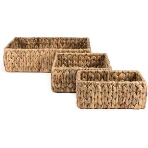 happimess BSK1009A-3SET Tress Minimalist Hand-Woven Hyacinth Nesting Baskets for Storage and Decoration in Bathroom, Bedroom, Closet, Entryway, Guest Room, Natural (Set of 3)