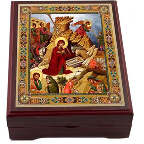 Needzo Nativity of Christ Holy Family Icon Box Wooden For Rosary Prayer Beads Keepsake Holder 5 1/16 Inch, Christmas Decoration Gift