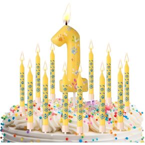 Paw Print Numbers Birthday Candles, Puppy Theme Birthday Candles with 12pcs Straight Candle Happy Birthday Cake Toppers Pet Party Decoration Supplies for Boys & Girls (6)