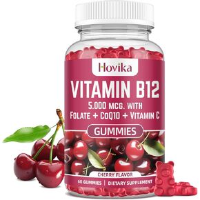 Vitamin B12 Complex 5000 mcg Methyl B12, Adenosyl B12 & Hydroxy B12, with Coenzyme Q10, Folate, Vitamin C, High Absorption Energy Gummies - Chewable B 12 for Energy Support and Bone Health - 60 Count