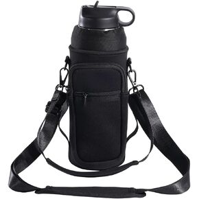 sunkey Water Bottle Carrier Holder Bag with Strap and Pouch Crossbody Water Bottle Sling Bag with Phone Pocket 32 oz for Walking Hiking (Black)