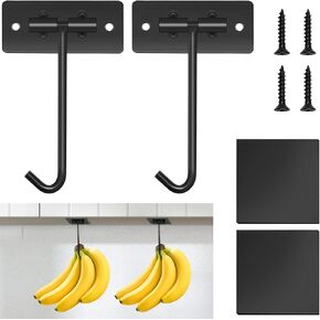 2 Pack Metal Banana Hook, Adhesive Banana Hook Under Cabinet Banana Hanger Foldable Banana Holder to Keep Bananas Fresh