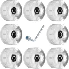 PATIKIL 32 x 58mm Roller Skate Wheels with Bearings, 8 Pack Light Up Wheel Quad Skate Replacement for Double Row Skating Skateboard, Red Blue Green Light