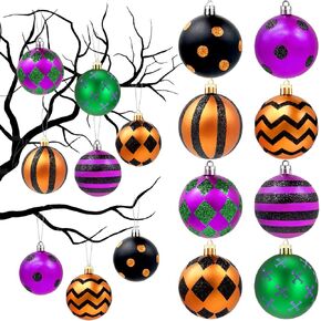24 Pieces Halloween Hanging Ball Ornaments Fall Glitter Shatterproof Balls Decorations Hanging Tree Ornaments Farmhouse Halloween Balls for Halloween Haunted House Party