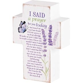 Dicksons I Said A Prayer For You Today, Purple/White 3.88 x 2.75 Inch MDF Wood Tabletop Block Cross Sign Plaque