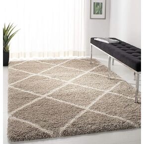 SAFAVIEH Hudson Shag Collection Area Rug - 7' Square, Beige & Ivory, Modern Trellis Design, Non-Shedding & Easy Care, 2-inch Thick Ideal for High Traffic Areas in Living Room, Bedroom (SGH281S)