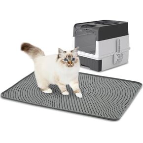 kathson Cat Litter Mat,Litter Trapping Mat Silicone Kitty Litter Mat Waterproof Urine Proof Kitty Litter Mat Washable Easy Clean Cat Litter Box Mats for Floor Suitable for Cats and Kittens(Gray)