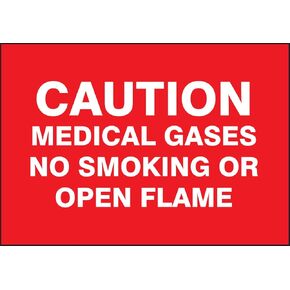 Accuform Signs MGS142 Magnetic Vinyl Patient Care Sign, Legend "Caution Medical Gases NO Smoking OR Open Flame", 7" Length x 10" Width x 0.034" Thickness, White on Red