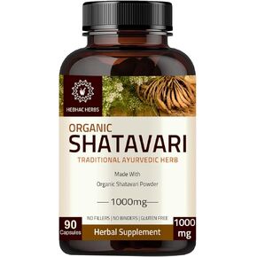 Shatavari Capsules 1000mg | Organic Shatavari Capsules (90 Capsules) 45 Day Supply | an ayurvedic Herb for Vata & Pitta, (90 Capsules)