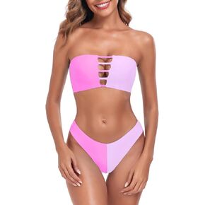 Women's Strappy Hollow Bikini Sets Cheeky Brazilian Cut Two Piece Bathing Suit