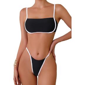 SOLY HUX Women's Contrast Binding Tie Back Bikini Set 2 Piece Swimsuit Bathing Suits