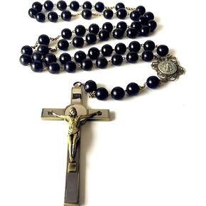 elegantmedical Large 20mm Black Ebony Wooded beads Wall Rosary St. Benedict Catholic crucifix cross