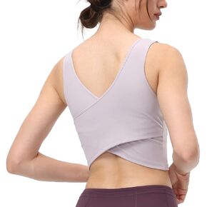 Women's Longline Cross Back Yoga Sports Bras Gym Running Bra Wirefree Padded Workout Crop Tank Tops
