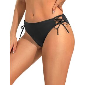 Zmart Women Low Waisted Bikini Bottoms - String Tie Side Bathing Suit Moderate Coverage Swim Bottom