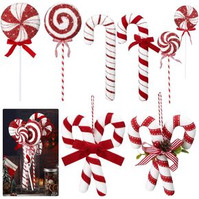 8 Pcs Assorted 16'' Giant Lollipop Decorations 4 Mixed Sizes Large Lollipop Christmas Decorations Red and White Candy Cane Ornaments for Christmas Tree Home Decoration