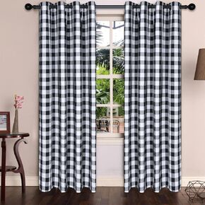 Buffalo Plaid Curtain 72 Inch Long Buffalo Classic Retro Window Treatment for Living Room Balcony Bedroom, Grommets Top, Set of 2 Black/White