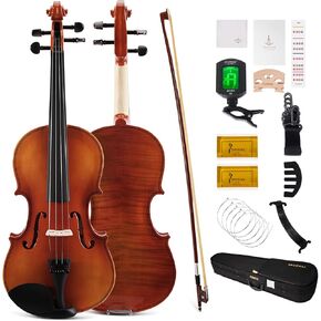 PHOENIX Violin 4/4 Full Size Kit, Violin Fiddle Set for Beginner Adults Student with Rosewood Bow, Extra Strings & Bridge, 2 Rosins, Tuner, Case, Mute, Fingerboard Stickers, Shoulder Rest
