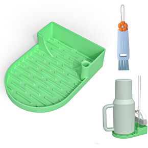 Upgraded Water Bottle Drying Rack for Stanley, Silicone Bottle Rack Dryer with 3 in 1 Cup Lid Cleaning Brush for Stanley Cup Accessories(Green)