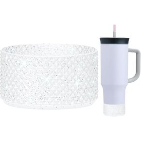 حذاء لامع من السيليكون الماسي، متوافق مع كأس ستانلي 20-40 أونصة، لكوب أوالا 40 أونصة، مضاد للانزلاق لزجاجة المياه، غطاء حماية لملحقات ستانلي، Tr-Silver-V in Kuwait