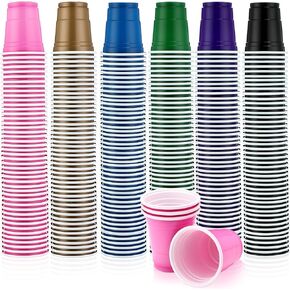 600 Pack 2 Oz Plastic Shot Glasses Disposable Plastic Shot Cups Mini Multicolor Party Cups for BBQ Christmas Party Tastings Sample Picnic Camping Daily Life Wedding, 6 Colors