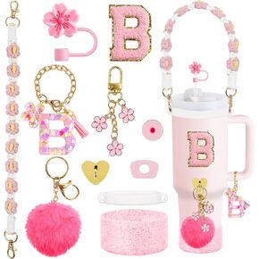11PCS Cup Accessories for Stanley Cup,Straw Cover Cap for Stanley Cup 30oz or 40oz,Including Water Bottle Handle Strap,Boot,Decorative Chains,Personalized Sticker For Stanley(L)