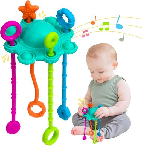 Montesorri-Toys - Montessori Pull String Toy - Made of 100% Food Grade Silicone with Built-in Rattle Function and Easy to Clean Design (Cream Color) in Saudi Arabia